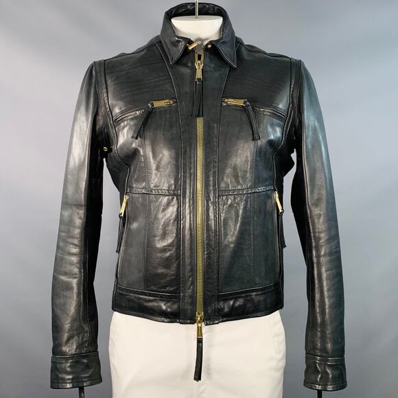 DSQUARED2 Other - DSQUARED2 Size XL Black Leather Zip Up Motorcycle Jacket